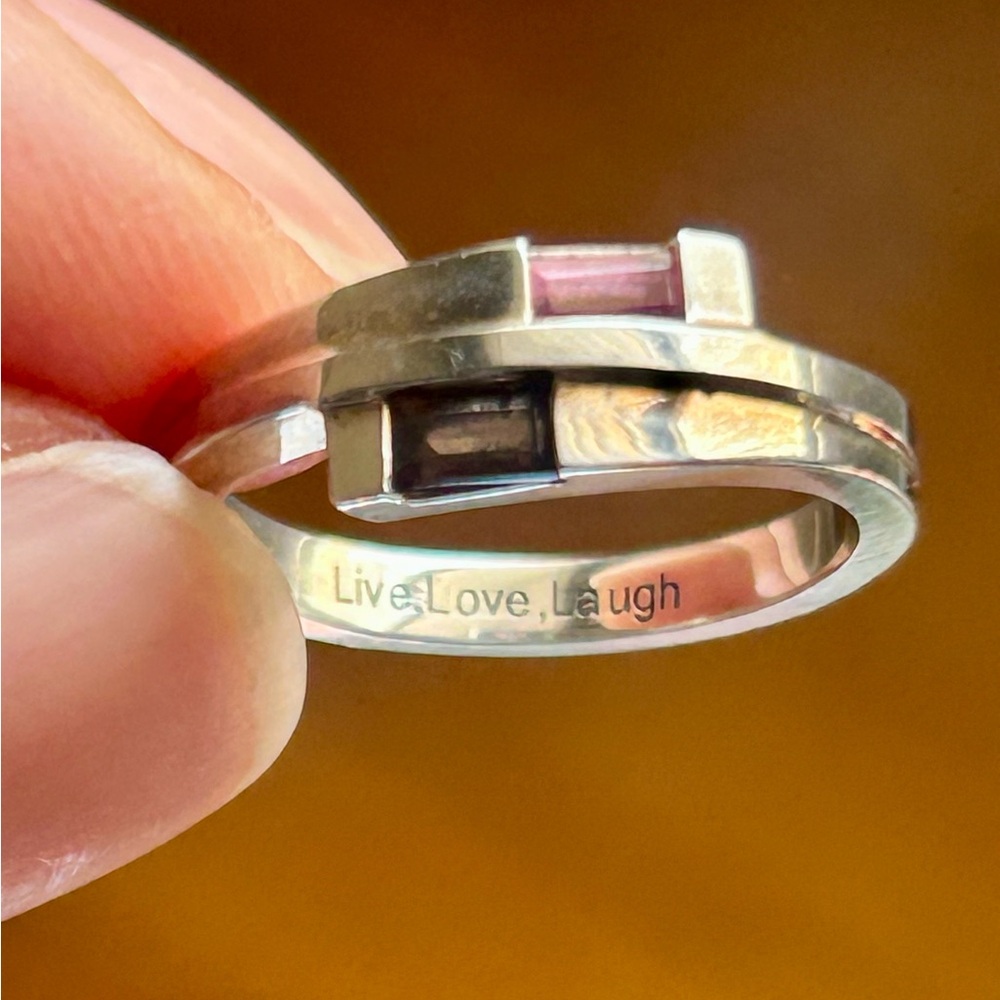 STERLING SILVER LIVE, LOVE, LAUGH AMETHYST GEM RING SIZE 5.5